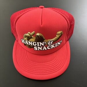 Hangin' and Snackin' Sloth Hat SnapBack Trucker Hat Otto Cap Red OSFM